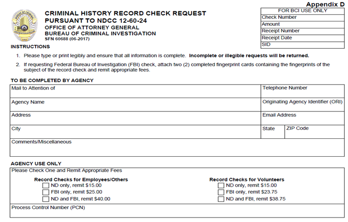 Criminal History Record Check - ND Medical Imaging & Radiation Therapy Board