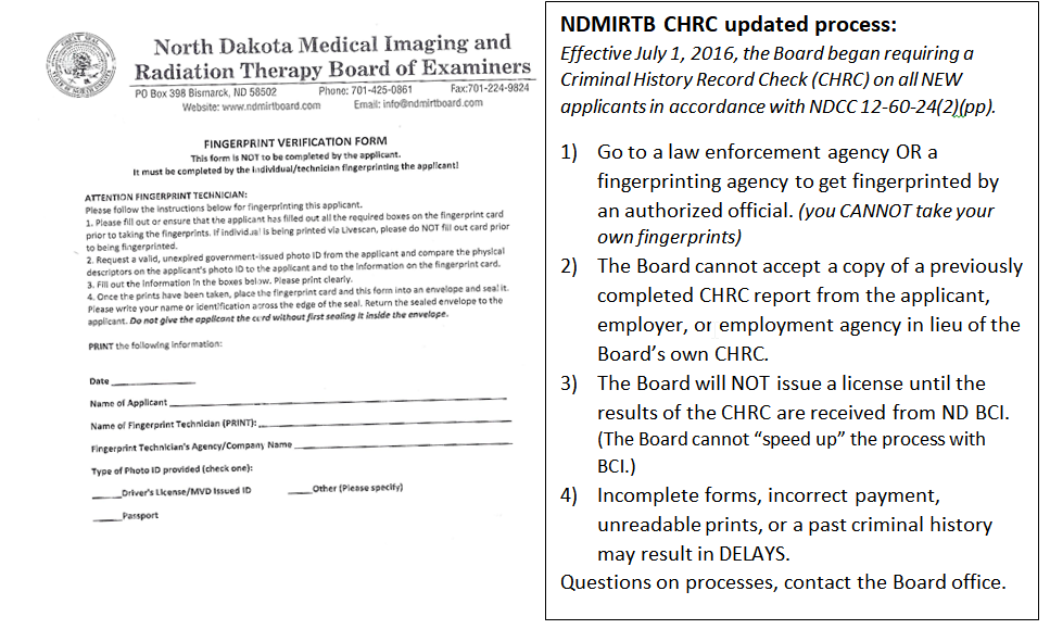 Criminal History Record Check - ND Medical Imaging & Radiation Therapy Board